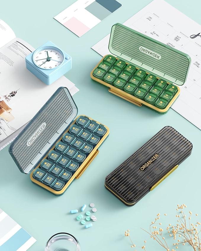 Pill Organizer 3 Times A Day, 7 Day Pill Box 3 Times A Day - Acedada Weekly Vitamin Box Organizer with 7 Separate Containers, Portable Daily Medicine Planner Case for Vitamin Fish Oil Supplement, Blue