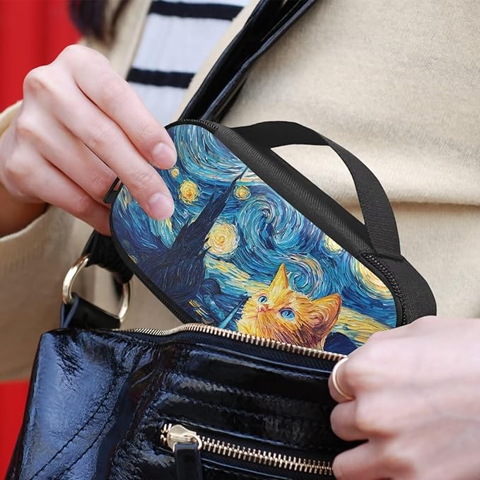 Starry Night Cat Diabetic Supplies Bag Carrying Case Organizer for Diabetes Testing Kit, Blood Glucose Monitor Kit, Meter, Test Strips, Lancets, Insulin Cooler Travel Case Daily Life
