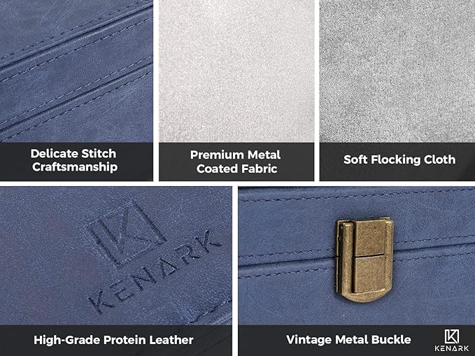 KK6M-BL Faraday Key Fob Protector Box, RFID Signal Blocking Shielding Box for Car Keys, Anti-Theft Vintage Faraday Cage with High-Grade Protein Leather, Blue - Size: M