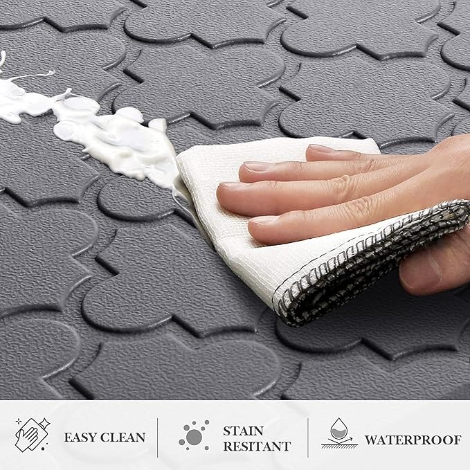 Kitchen Mat [2 PCS] Cushioned Anti-Fatigue Floor Mat Water Resistant Non-Skid Kitchen Mats and Rugs Ergonomic Comfort Foam Kitchen Rugs Standing Mat for Floor Office Sink (Grey,20"x30"+20"x60")