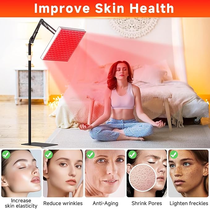 Red Light Therapy for Face & Body, 2 in 1 Adjustable Infrared Light Therapy Panel, Red Light Therapy Lamp with Stand 660nm Red Light 850nm Near Infrared Red Light Therapy Devices for Home Office Gift