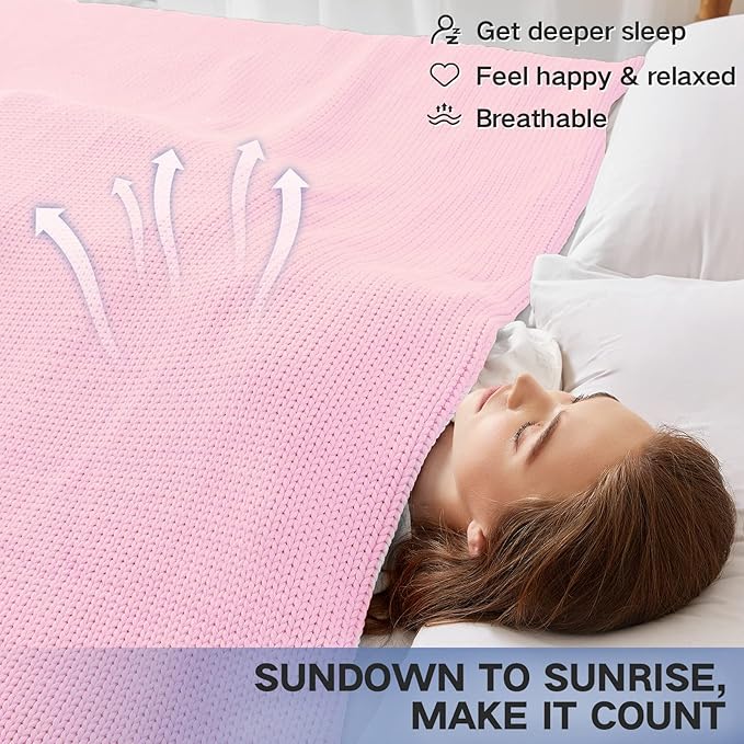 Guohaoi Knitted Weighted Blanket Kids (Pink 50"x60" 7lbs) No Beads Cooling Heavy Blanket, Home Decor Breathable Chunky Knit Throw Blanket for All-Season Use
