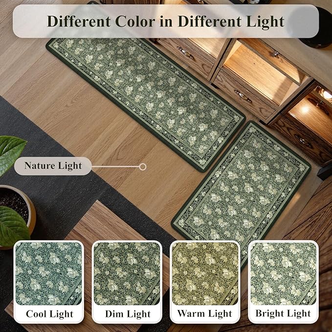 KIMODE Anti Fatigue Mats for Kitchen Floor Non Slip,Boho Floral Rugs Sets of 2,Cushioned Padded Carpet for Laundry Sink,Memory Foam Comfort Standing Mat for Office,Black 17"x29.5"+17" x47”