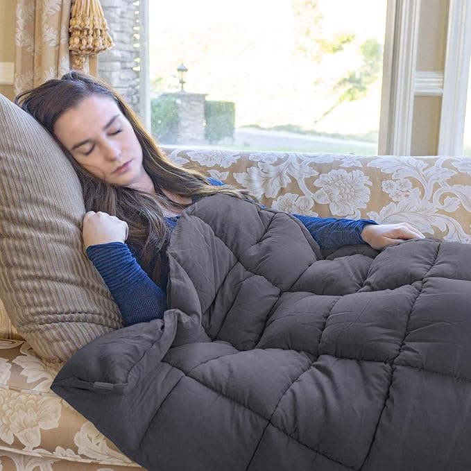 JungleA Weighted Blanket for Adults(15lbs,48"x72",100% Cotton,Grey),Cooling and Breathable Heavy Blanket with Safety Beads for Teens,Women, Men, Kids,Suitable for All-Season