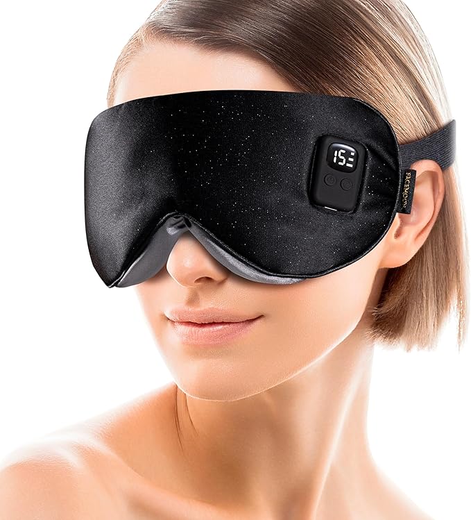 Heated Eye Mask for Dry Eyes - Warm Compress for Digital Tired Eyes, Stye Relief - Cordless, Adjustable Heat & Timer Settings - Airplane/Road Travel, Sleep aid, Office nap Black