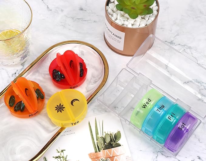 Weekly Pill Organizer 7 Day 2 Times A Day Pill Case Portable Storage Pill Box of Daily Fill Medicine Separated Pill Cases Rainbow Design