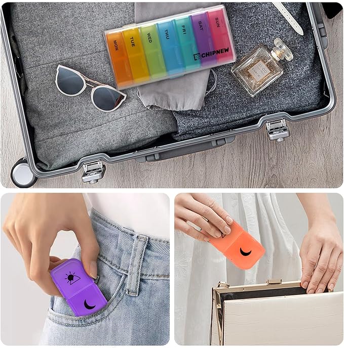 Pill Organizer 2 Times a Day - CHIPNEW Food Grade Medicine Organizer -7 Day Large Detachable Travel Pill Box-Pill Container, Holder for Supplements, Vitamins, and Medications(Transparent)
