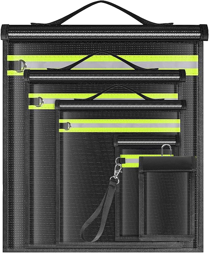 Large Faraday Bags 5 Pack-Faraday Box with EMP, RFID, FOB Signal Blocker for Laptop, Tab, Phone &car Keys-Faraday Cage with Handle & Reflective Strip, Anti tracking Faraday Pouch Fireproof &Waterproof