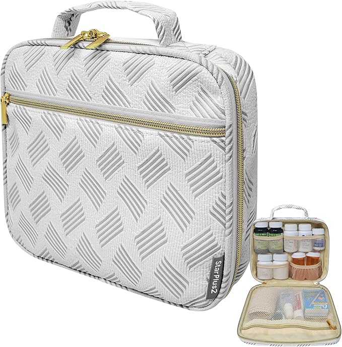 Medium Travel Pill Bottle Organizer, Slim Medicine Bag, Carrier for Medications and Medical Supplies - Jacquard Gray