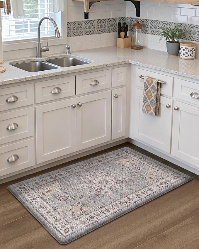 LUMI Anti Fatigue Kitchen Mat, Waterproof & Stain-Resistant Cushioned Standing Mat, Non-Slip Comfort Rug for Kitchen, Sink, Laundry, Home Office, 17" x 30", Grey