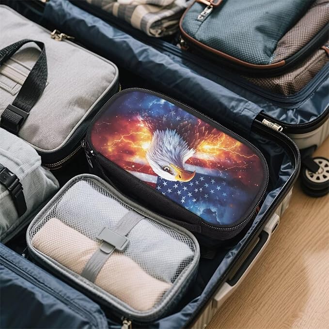 American USA Flag Eagle Insulin Organizer Bag with Handle Lightweight Glucose Meter & Diabetic Supplies Travel Case to Store Insulin Pen, Test Strips, Lancets, Syringe, Needles