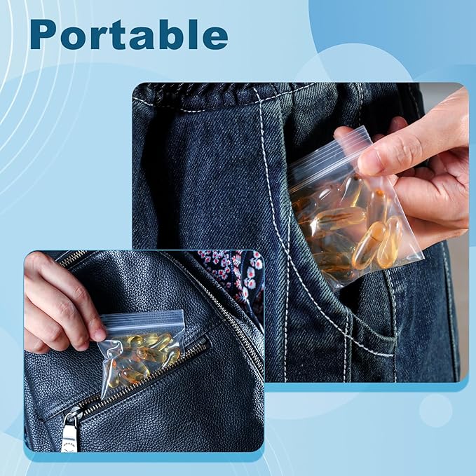 500 Packs Pill Bags 6 mil Sturdy 3x2.75 inch Pill Pouches BPA Free Seal Waterproof Handy Reusable Pill Bags for Travel Small Plastic Bags for Pill Organizer, Jewelry and Small Craft Pieces