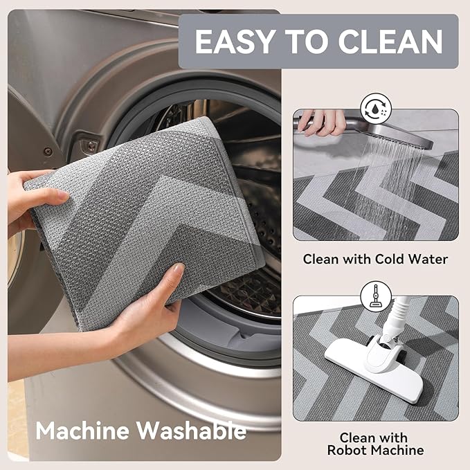 Kitchen Mats for Floor, Super Absorbent Kitchen Rugs Non Slip Washable, Linen-Look Woven Cushioned Runner Rug, Kitchen Sink Mat Standing Mat, Easy Care, Gray 17"x30"