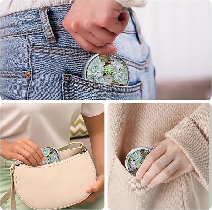Mini Pill Box, Small Pill Box, Portable Pill Box, Cute Pill Organizer for Vitamins, Medications, Fish Oil and Supplements (Succulent)