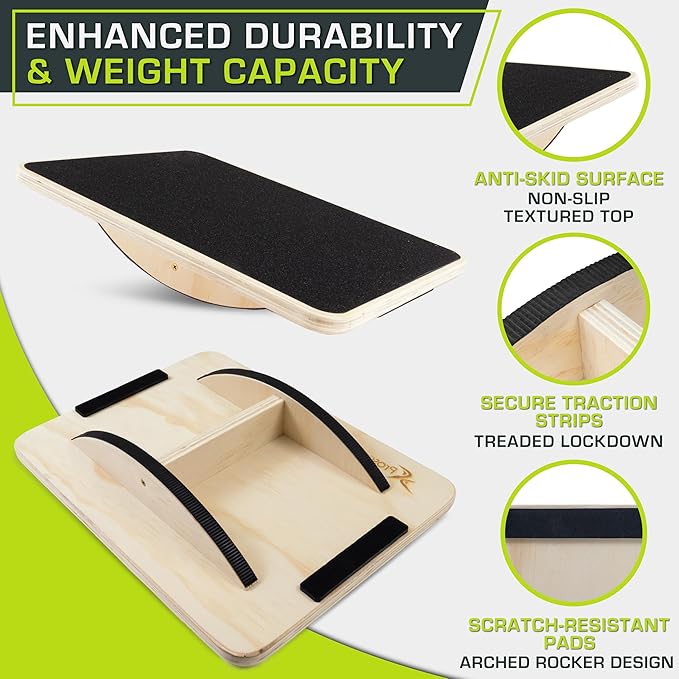 ProsourceFit Wooden Rocker Balance Board Anti-Slip Core Trainer 17.5in (39.5cm) for Physical Therapy, Exercise, Stability Training, Ideal Standing Desk Balance Board, Black