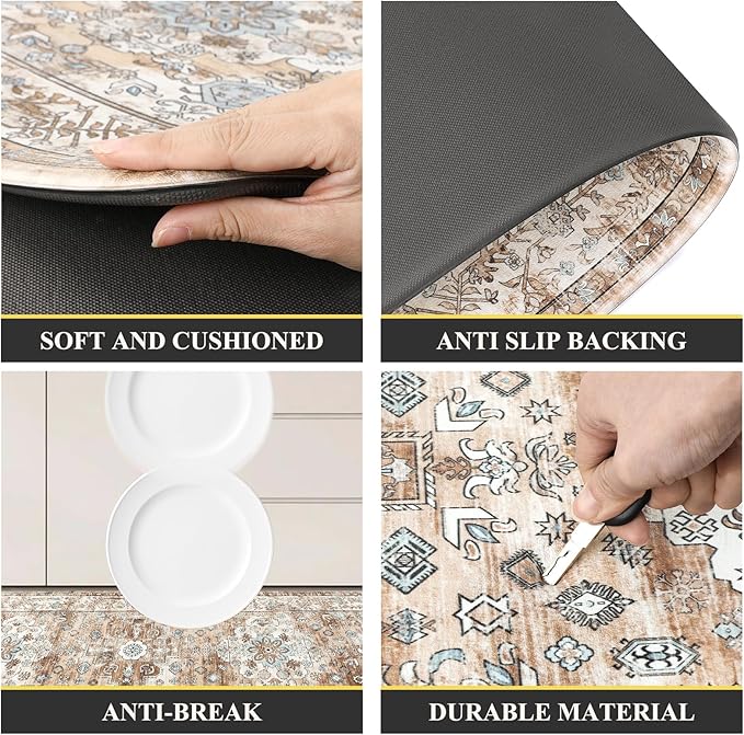 Pauwer Anti Fatigue Kitchen Mat Set of 2 Non Slip Kitchen Mats for Floor Cushioned Kitchen Rugs Comfort Standing Mat Farmhouse Waterproof PVC Foam Kitchen Floor Mat Runner