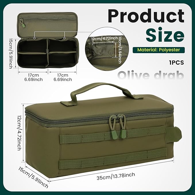 First Aid Bag Empty,Travel Bag Empty Pill Box Organizer, Portable Travel Pill Bottle Organizer for Home Outdoor Emergency Traveling(Military green,13.78 x 5.91 x 4.72 in)