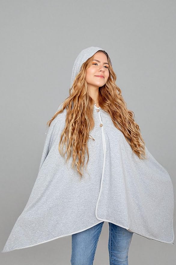 EMF Protection Poncho, Wrap. Wearable Blanket with Hood. Block EMF, RF, WiFi, Bluetooth. 72"x28". Grey Color. For Men and Women.