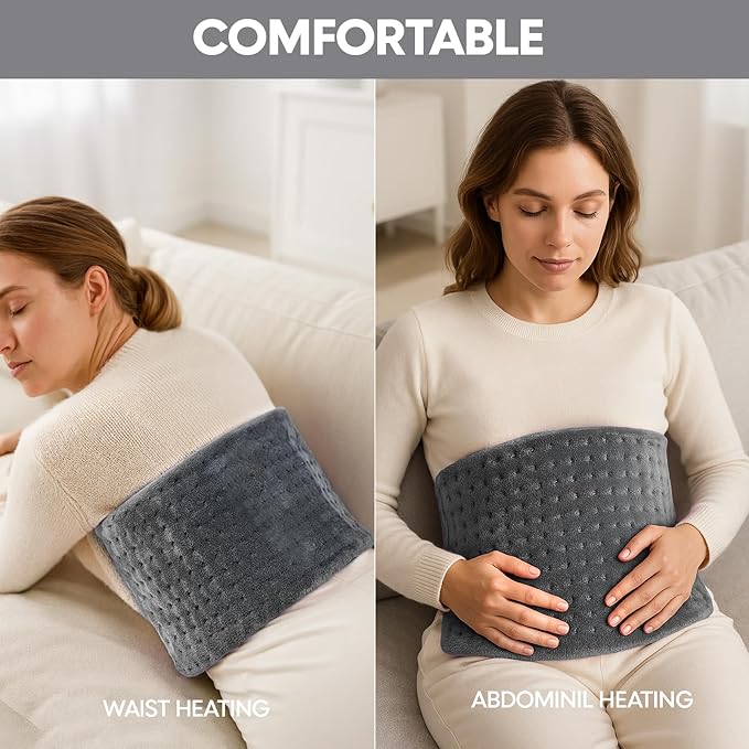 Heating Pad,Electric Heating Pads for Back,Neck,Abdomen,Moist Heating Pad for Shoulder,Knee,Arms,Legs,Dry/Moist Heat & Auto Shut Off,Birthday Gifts for Men and Women, 24x12 Inch (Gray)