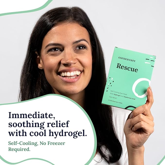 CorneaCare Rescue: Hydrogel Self Cooling Compress | Cold Eye Masks for Puffy Eyes | Self Cooling Eye Compress for Fast Relief | Travel Ready | 12 Count
