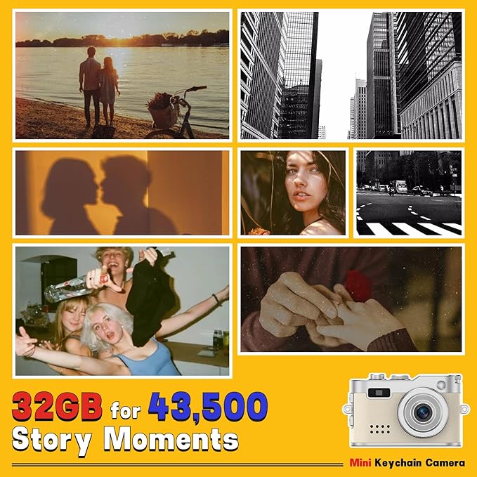 Mini Keychain Camera, 1080P & 2MP Retro Aesthetic, 32GB Memory, Pocket-Sized Vintage Camera, Bag Charm, Birthday Gift