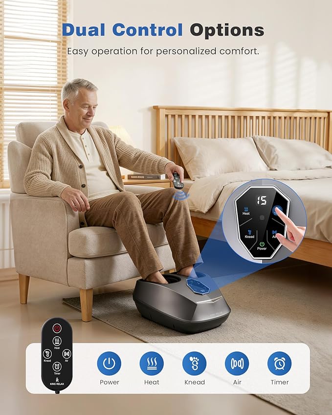 KING RELAX Shiatsu Foot Massager with Heat, 2026 Upgraded Deep Kneading & Squeeze Massage for Plantar Fasciitis, Modern Sculpted Design, Fits Up to Size 14, FSA Eligible HSA Store, Mothers Day Gifts