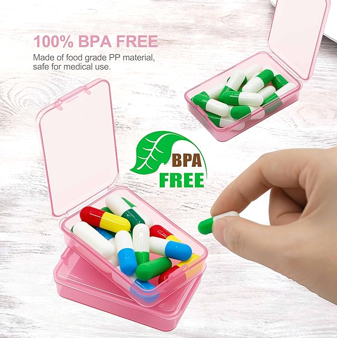 6 PCS Small Pill Box, Tiny Pill Case,Mini Clear Plastic Storage Containers Cute Travel Pill Organizer Case Portable for Pocket Purse Briefcase (Pink)