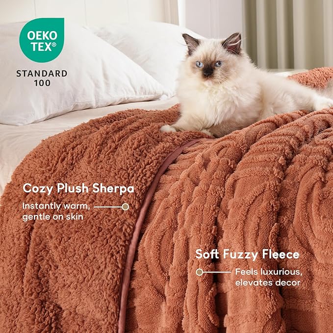 Cottonblue Jacquard Weighted Blanket for Adults 20 lbs Queen Size, Cozy Fluffy Sherpa Fleece Weighted Throw Blankets 60" x 80" for Sleep Relax, Fuzzy Warm Arch Heavy Blanket for Bed Couch, Rust Pink