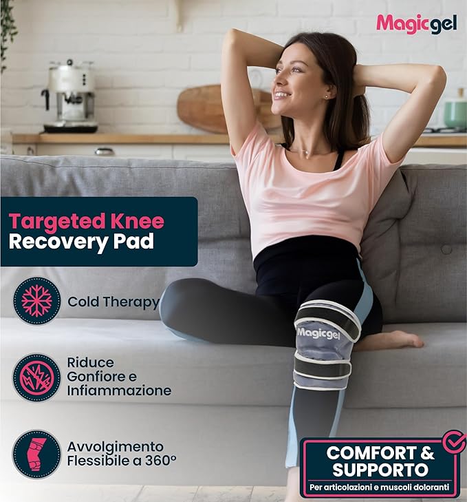 Magic Gel Ice Pack for Knee - Reusable Cold Wrap for Injuries - Soft Flexible Cooling for Icing Knees, Elbow, Calf, Wrist - Adjustable Wraparound Straps