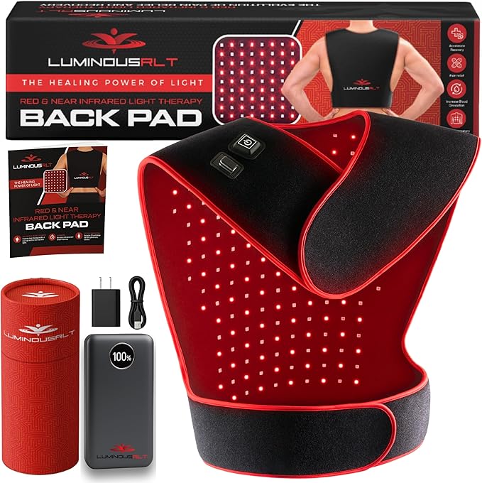 LuminousRLT Red Light Therapy Back Pad – Adjustable LED Light Wrap with Red & Near-Infrared LEDs (660nm & 850nm), 204 LEDs, Auto Shut-Off, Large
