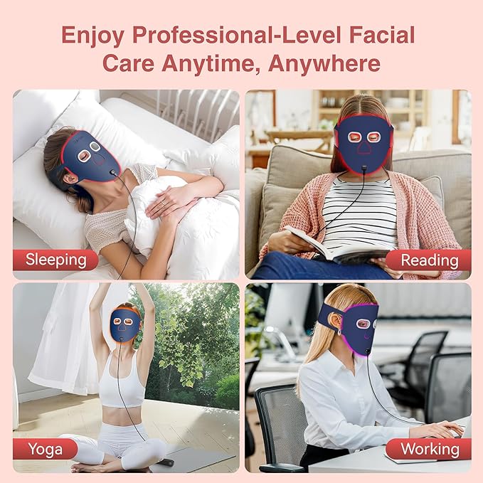 Red Light Therapy for Face, 4 Modes Portable Red Light Therapy for Face, 3000mAh Rechargeable Remote, 850nm Infrared & Red Light Masks, 280 LEDs, Timing Function, at Home & Travel