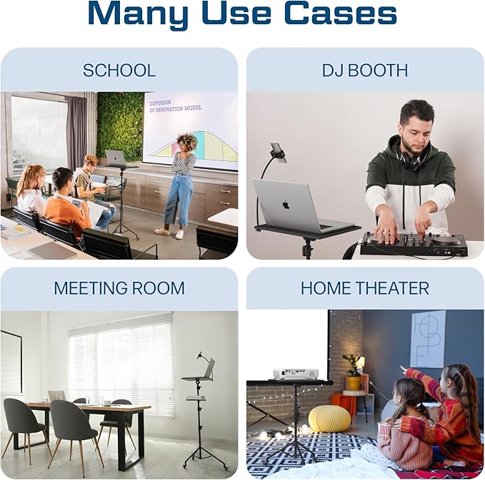 Projector Stand Tripod Laptop Tripod with Wheels & Adjustable Height Portable Podium Stand with Phone Holder Projector Holder for Home, Office, School & DJ Matte Black