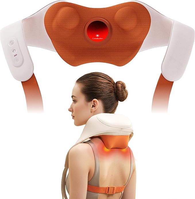 Breo N6 Mini Shiatsu Neck and Shoulder Massager with Heat – Deep Tissue Kneading Massage Pillow with Plum Blossom Rollers, Red Light Therapy, Quiet Motor, Cordless, Gift for Back Pain Relief