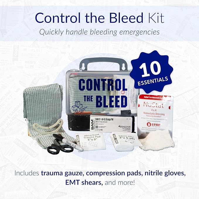 Certified Safety Mfg Control The Bleed Kit - 10pc USA-Made Control The Bleed Kit with Tourniquet, Gauze, Hemostatic Bandage, and More - Blood Clotting Products for Medical Trauma to Stop Bleeding