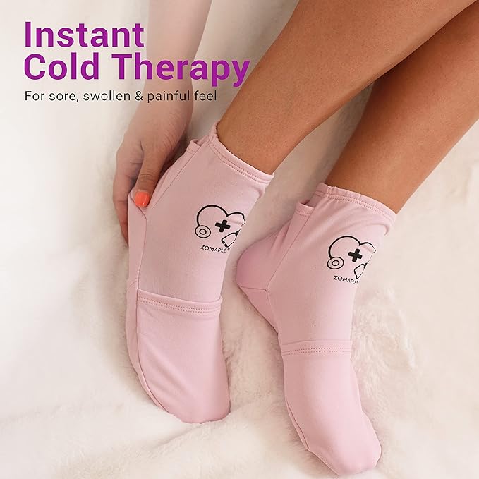 Zomaple Cold Therapy Socks for Feet with 2 Reusable Gel Ice Packs, Cooling Socks for Hot Feet & Swelling Relief, Adjustable Compression Ice Pack Wrap for Plantar Fasciitis, Neuropathy & Foot Pain