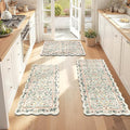 Yamaziot Anti Fatigue Kitchen Rugs Set of 3 - Boho Non Slip Waterproof Kitchen Mats for Floor, Boho Runner Rug for Kitchen Floor, Laundry, Desk, Office, 17.3"x29"+17.3"x35"+17"x47.3", Beige & Pink