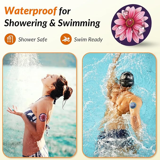 Libre 3 Sensor Covers Waterproof Floral, Amolyfe 10 Pack Libre 3 & Plus Sensor Covers, Bump-Proof with Hard Cap, Easy-Peel Tab Patches for Free Style Glucose Sensor, 14-Day Protection (Bloom)