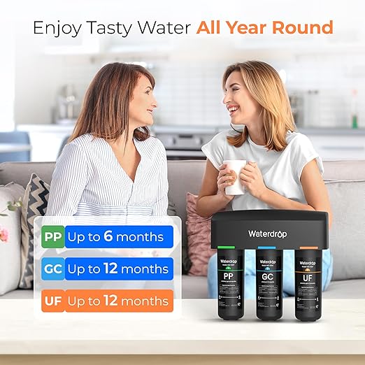 Waterdrop TSB-UF 0.01 μm Ultra Filtration Under Sink Water Filter System, 9 Layer Under Sink Water Filtration System, Reduces Chlorine, Fluoride, Taste and Odor, with A Separate Faucet, Quick Change