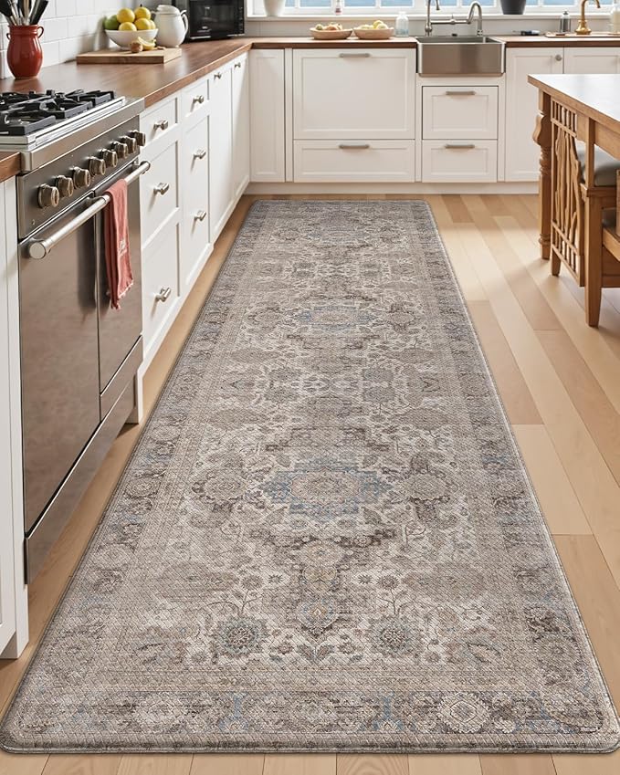 LUMI Kitchen Mat Anti Fatigue Cushioned, Memory Foam Padded Standing Rug Washable, Non Slip Comfort Floor Runner for Home, Sink, Laundry, Office, 24"x87", Taupe