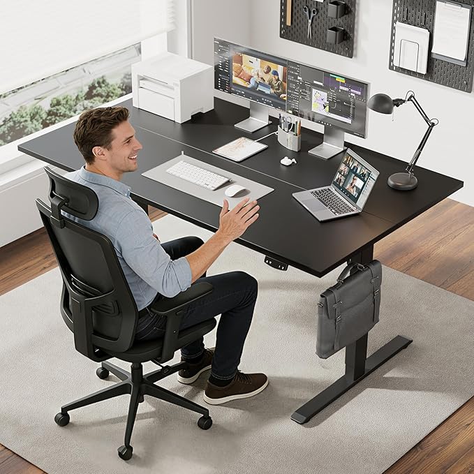 Agilestic Electric Standing Desk, 63 x 28 Inches Height Adjustable Desk, Sit Stand up for Work Office Home, Ergonomic Rising Computer Table with Memory Preset, Black
