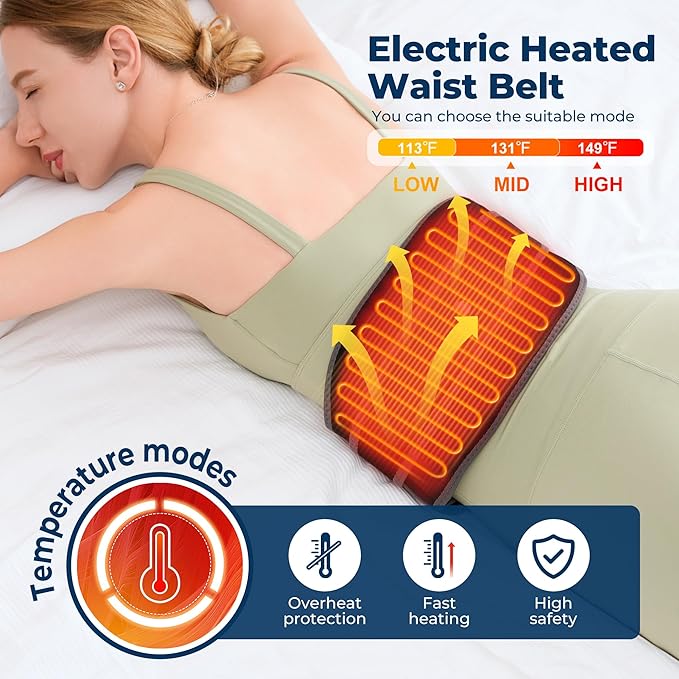 Heating Pad for Back, Cordless Lower Back Massager with Heat, Electric Heating Pad Wrap for Period Cramps Lower Back Neck Shoulders, 3 Heating Levels & 3 Massage Modes, Birthday Gifts for Women Men