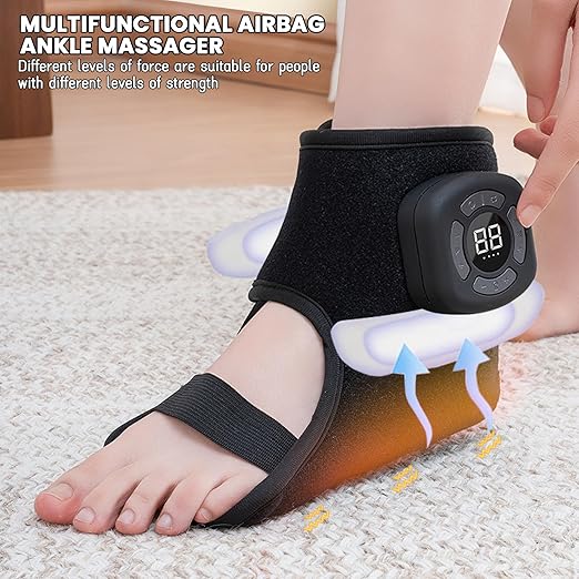 Emesak 3-in-1 Ankle Foot Massager with Vibration & Warmth - 360° Adjustable Compression Sleeve with 5 Intensity Levels, Wireless Rechargeable Design for Foot & Ankle Relaxation (1Pcs)