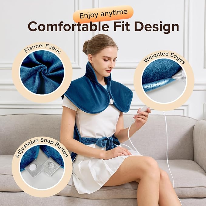 Portable Heating Pad – Heated Weighted Blanket for Neck, Shoulders & Back – Extra Large 25"x37" Full Back Heating Pad – Electric Blanket for Muscle Relaxation & Cramps – Washable with Auto Shut-Off