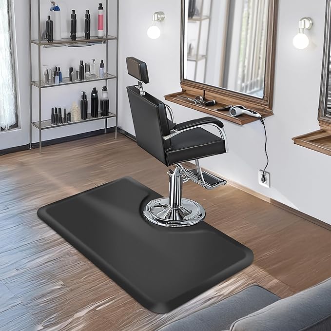 Saloniture 3 ft. x 5 ft. Salon & Barber Shop Chair Anti-Fatigue Floor Mat - Black Rectangle - 5/8 in. Thick