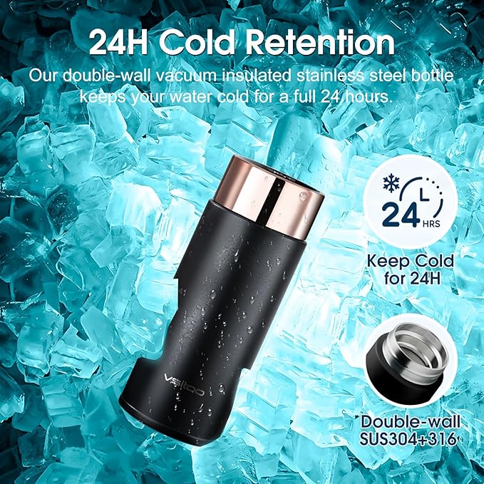 Vsitoo 8.5oz self-cleaning Mini Insulated Water Bottle,Stainless Steel Vacuum Flask,AI Self-Clean,30-Day Battery Life,BPA-Free,Perfect Small Water Bottle for Travel, Purse,Black