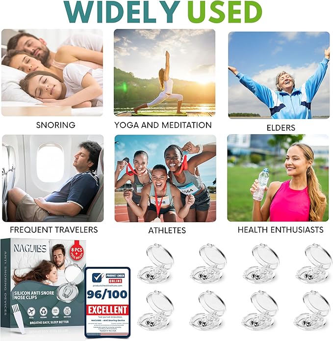 Premium 8 Pack Anti Snoring Devices Snore Stopper Magnet Silicone Nose Clips Efective Snoring Solution Support Breathing Enhance Sleep Experience for Quieter Sleep aid