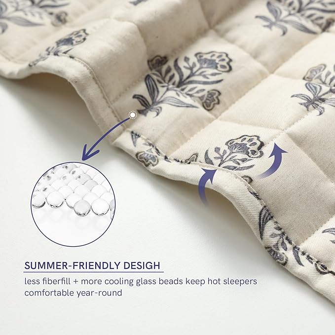 YnM King Size Linen Weighted Blanket for Adults (88x104 Inches, 15 Pounds, Damask), Exclusive Smallest Compartments, Heavy Bed Blanket for Two Persons of 70~140lbs on Queen or King Bed
