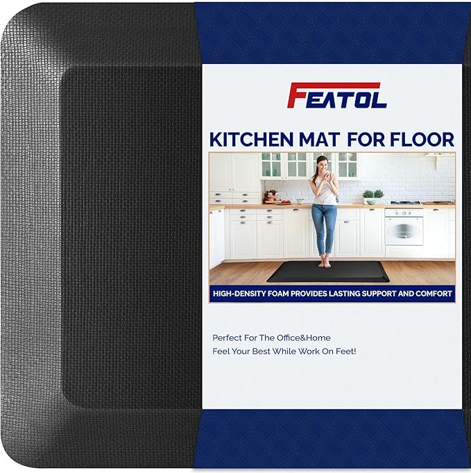 FEATOL Anti Fatigue Mat for Standing, 9/10 Extra Thick Ergonomic Standing Desk Mat, Comfort Memory Foam Standing Mat at Home,Office All Day (20" x 39", Black, 1PC)