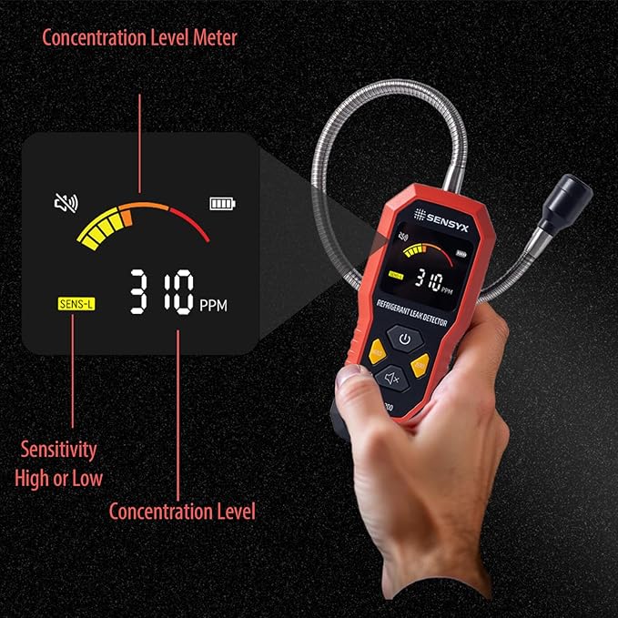 Rechargeable HVAC Refrigerant Leak Detector, Halogen Freon Sniffer, Air Conditioning Detection, Automotive Gas Finder (SFD200 Refrigerant Detector)
