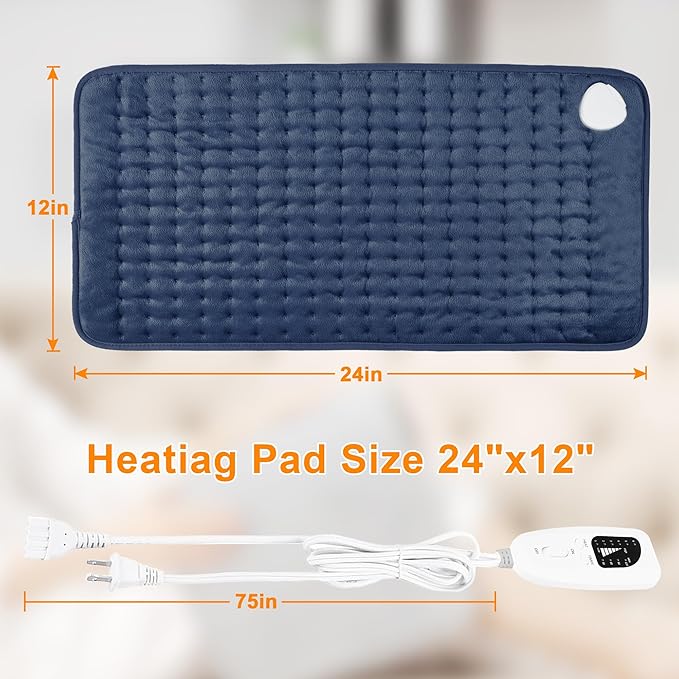 Deepsoon Heating Pad,Electric Heating Pads for Back,Neck,Abdomen,Moist Heating Pad for Shoulder,Knee,Arms,Legs,Dry/Moist Heat & Auto Shut Off,Christmas Gifts for Men and Women,Navy Blue,24x12 Inch